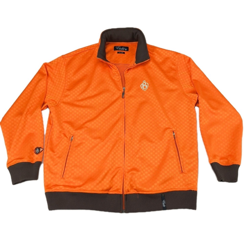 Eight 732 Mens‎ XL Track Jacket Orange Brown Checkerboard The Culture Full Zip